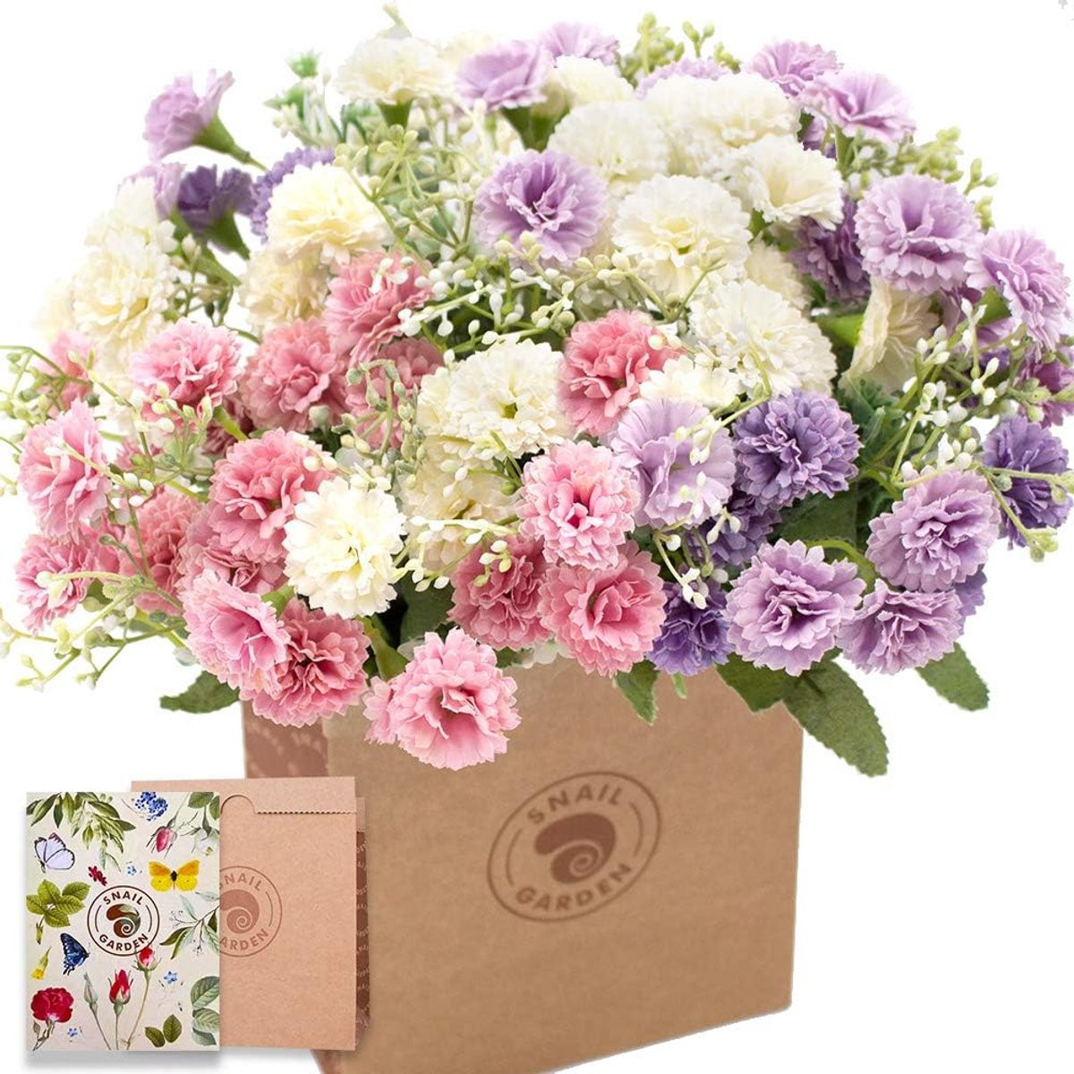 60 Stuks Kunstbloemen Anjer & Chrysant Boeketten voor Binnen & Buiten Decoratie