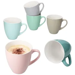 MAI 6er Set Jumbobecher 420ml Keramik Pastellfarben große Kaffeebecher Tee Kakao
