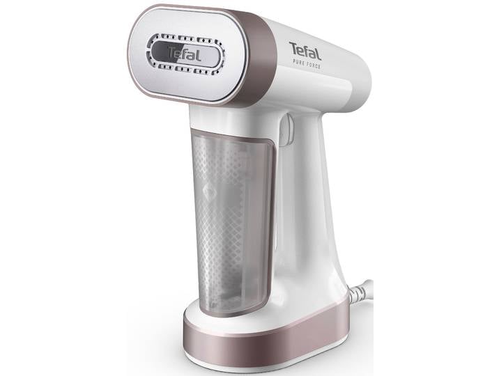 TEFAL Dampfbürste DT8720 Pure Force 2-in-1 , rosa (cinnamon pink metallic, weiß), B:11,8cm H:25,3cm T:21cm, Bügeleisen, vertikal Dampfen, horizontal Bügeln, 12 Minuten Autonomie, Dampfbürste