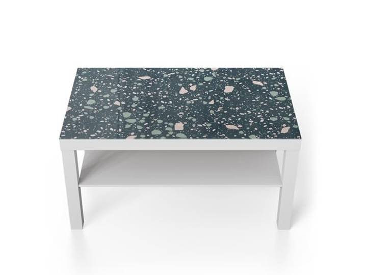 DEQORI Glastisch weiß groß 90x50 cm Motiv Grüner Terrazzo ausgefallener Beistelltisch aus Glas Hochglanz Couchtisch fürs Wohnzimmer moderner Couch Tisch mit Design