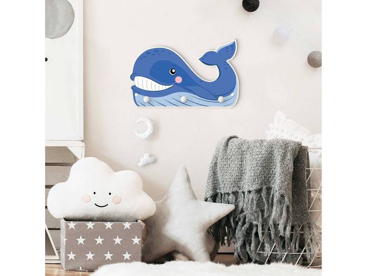 Patère enfants Baleine 40 x 25 x 1cm Bleu