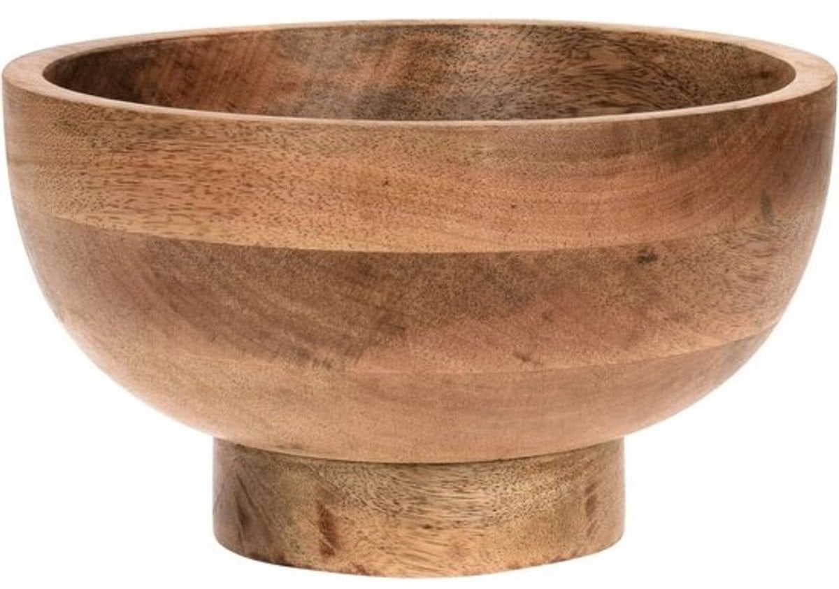 Ronde houten fruitschaal op voet van mangohout - 25 cm decoratieve serveerschaal