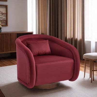 "30.71"" Velvet Swivel Barrel Chair with Pumpkin-Shaped Design and 360-Degree Swivel and Rubber Wood Base"