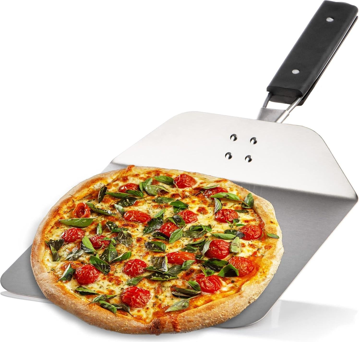 Merkloze Pizza Schep van RVS 430 met Houten Handvat, Inklapbaar, Zilver/Zwart, voor Pizza en Brood