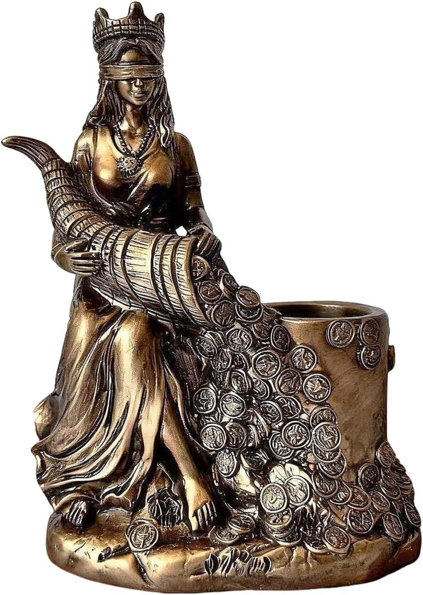 Godin Rijkdom Beeld Overvloed Figuur Bruin - Hars Pennenhouder voor op je Bureau - Hoogte: 24 cm