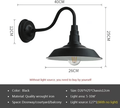 Inspire Curations Retro Waterproof Outdoor Wall Lamp With E27 Base Vintage Garden & Porch Lighting Fixture a Black