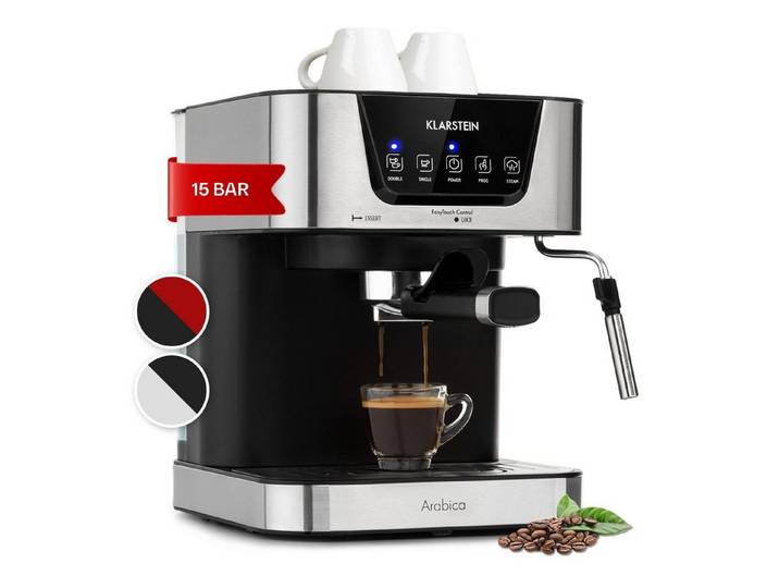 Klarstein Filterkaffeemaschine, 1.5l Kaffeekanne, Espressomaschine 1050W 15 Bar 1,5l Touch-Bedienfeld Edelstahl