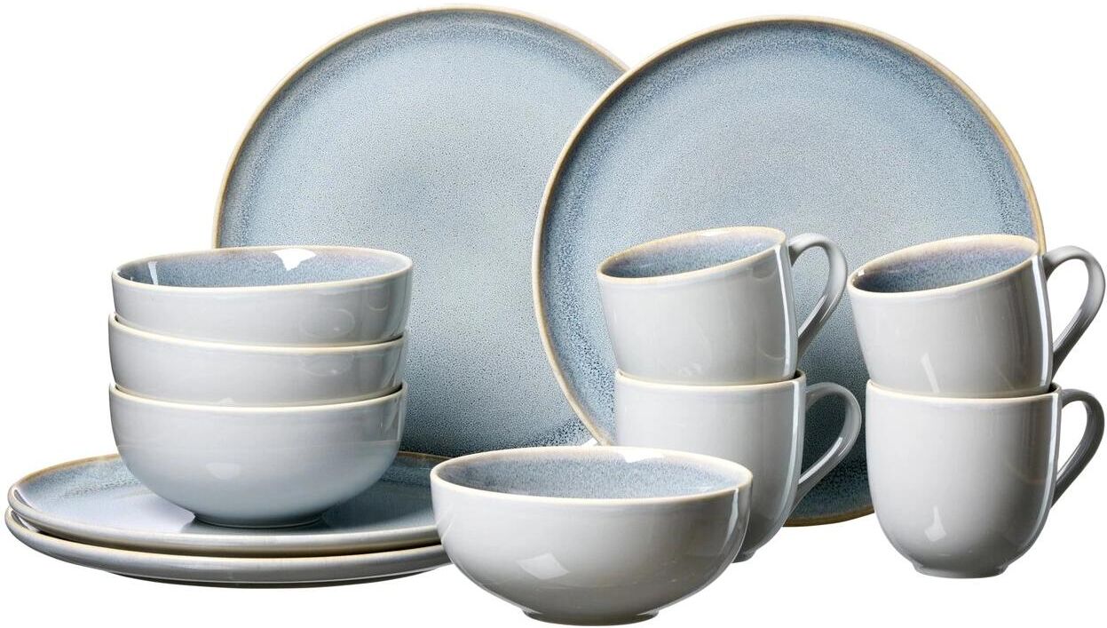 Kombiservice RITZENHOFF & BREKER "Skagen 12-teilig", blau (blau, grau), 12 Stk., Porzellan, Geschirr-Sets, Kombiservice blau, grau 12 Stk.