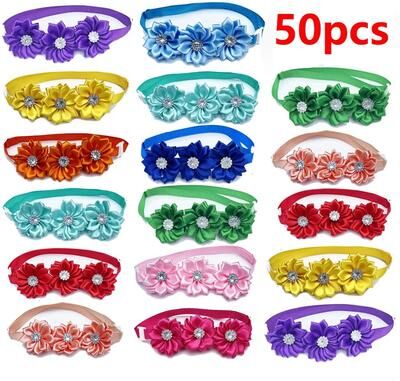Inspire Essentials Luxury Dog Bow Tie And Flower Collar Accessories For Pets 50pcs