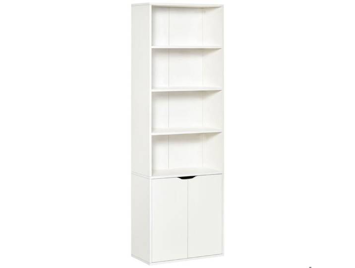 Armoire Bibliothèque 4 étagères ouvertes et 2 portes 59x29x180 cm Blanc pour salon et bureau