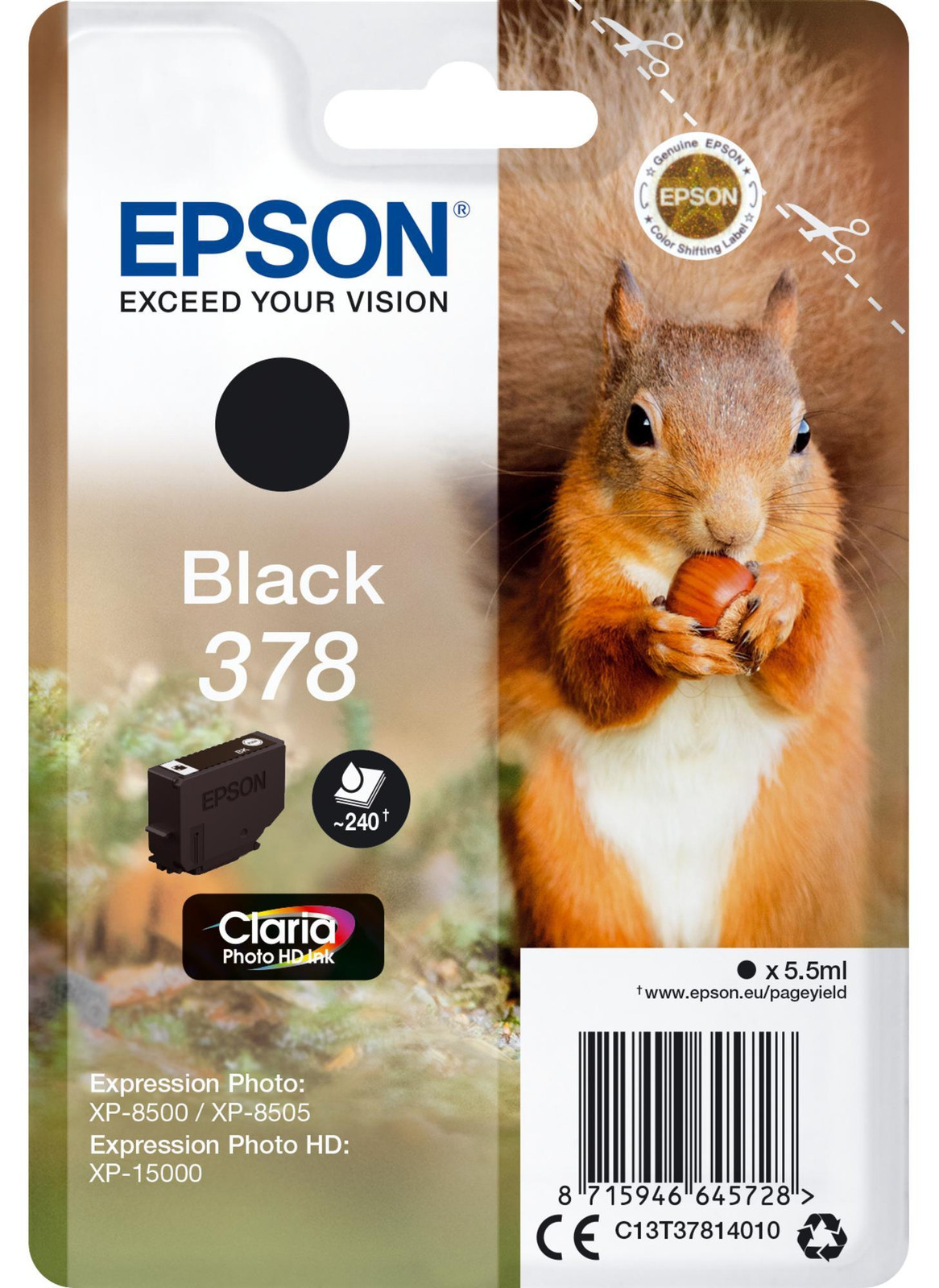 Epson C13T37814010 inktpatroon Claria Photo HD zwart type 378