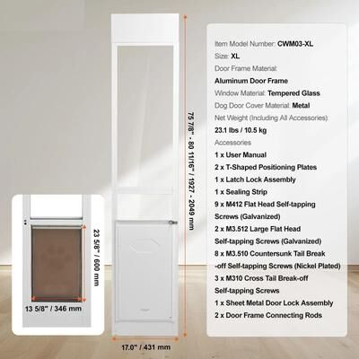 Uplifted Goods Sliding Glass Door Pet Door With Adjustable Frame xl