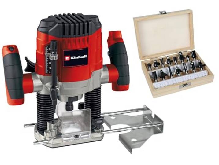 Einhell Défonceuse TC-RO 1155 Kit 1100 W course 55 mm Ø 6 et 8 mm réglage vitesse guide parallèle adaptateur aspiration accessoires