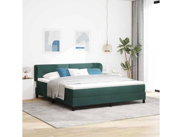 ZXQVLMRS Boxspringbett Samt 180 x 200 cm Dunkelgrün Kopfteil Bettgestell Inklusive Matratze und Topper, Verstellbares Kopfteil, Stabiler Holzrahmen