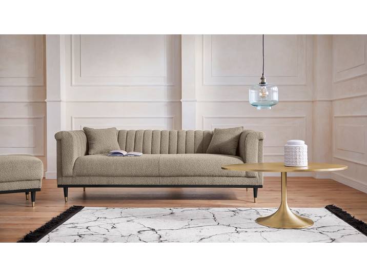3-Sitzer HOME AFFAIRE Chamby New , beige, B:210cm H:71,5cm T:85cm, Bouclé (100% Polyester), Sofas, 3-Sitzer, im Bouclé-Strukturbezug mit Steppung im Lehnenbereich
