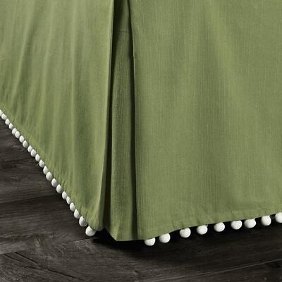 Audree Pom Pom Bedskirt - Sage, Queen - Ballard Designs
