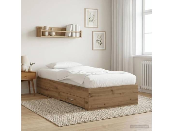 RJPLMFV Bettgestell mit Schublade, Holz aus Technik Integrierte Aufbewahrung, inklusive Latten, modernes rustikales Design, glatte Oberfläche