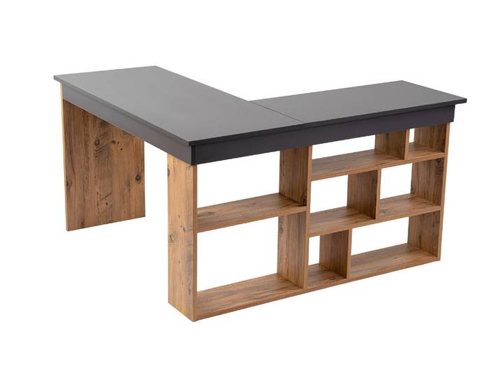 Bureau d'étude en bois Vesper - 130 x 120 x 72 cm - AnthracitePin atlantique