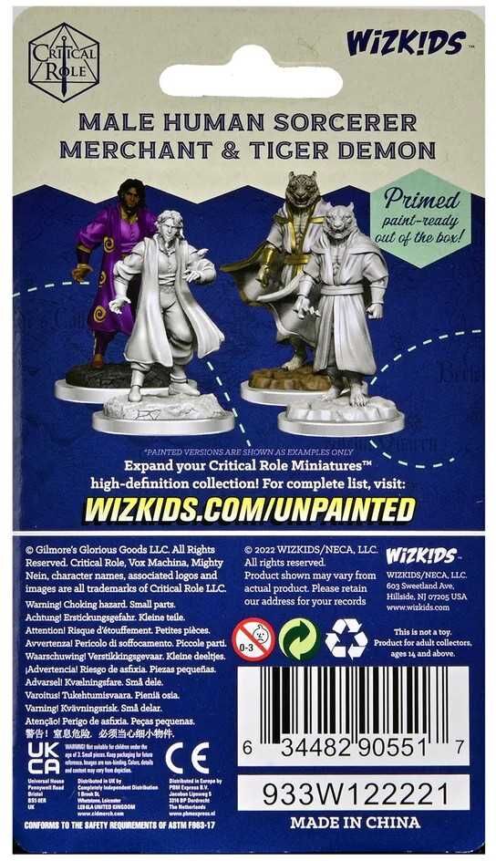 Critical Role Male Human Sorcerer Merchant & Tiger Demon Unpainted Miniatures by Wiz Kids LLC - Fantasy Role-Playing Game Miniatures - Ages 14+