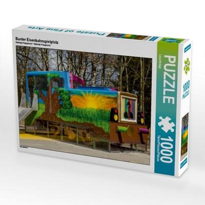 CALVENDO Puzzle Bunter Eisenbahnspielplatz | 1000 Teile Lege-Größe 64x48cm Foto-Puzzle für glückliche Stunden