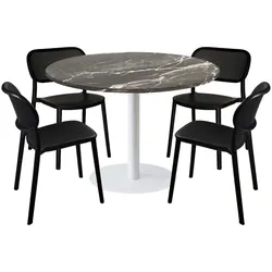 RestooTab - XL-Tisch Rome Ø120cm mit 4 Stühlen - Tischsäule weiße Tischplatte Marmor royal