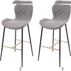Décoshop26 - 2x Barhocker in grauer Kunstvelourslederoptik mit Fußstütze TDB04059