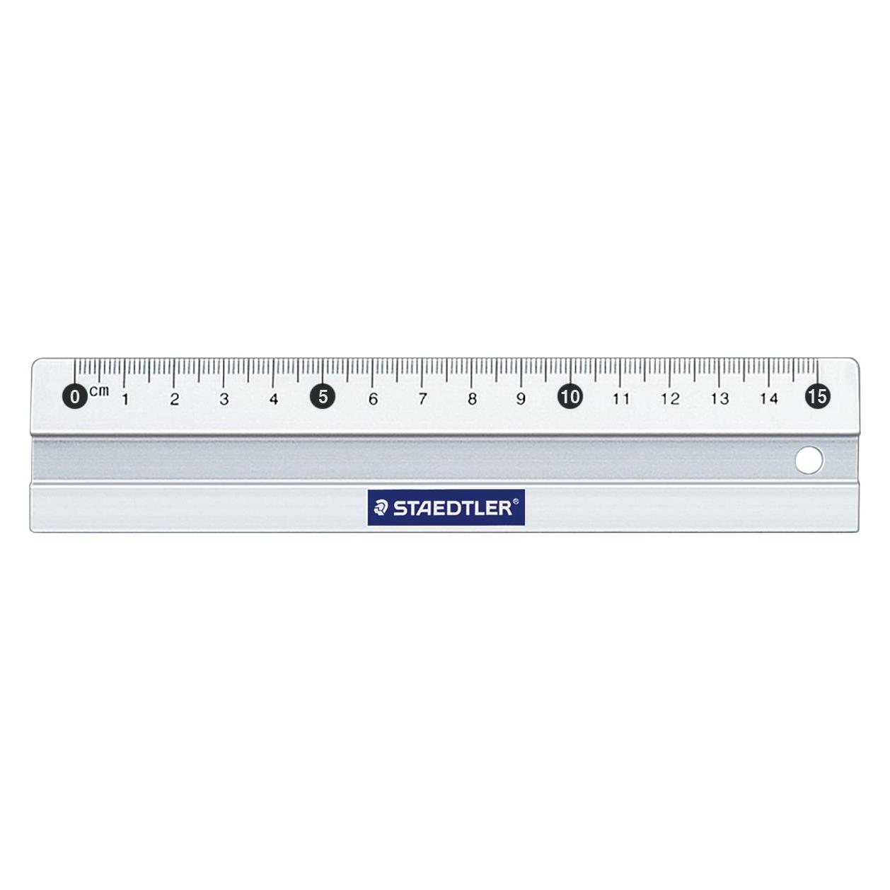 Staedtler Metall-Lineal, aus Aluminium, 150 mm lang Millimeter-Skalierung, geprägte Teilung, Tuschekante (15 cm, Aluminium) (563 15)