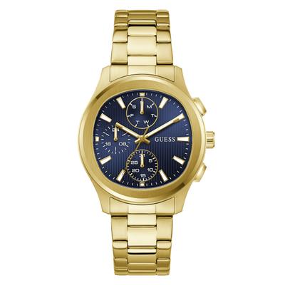 Multifunktionsuhr GUESS "PALMER", gold (goldfarben, blau), Armbanduhren, Herren, Quarzuhr, Armbanduhr, Herrenuhr, Edelstahlarmband, analog, Wochentag