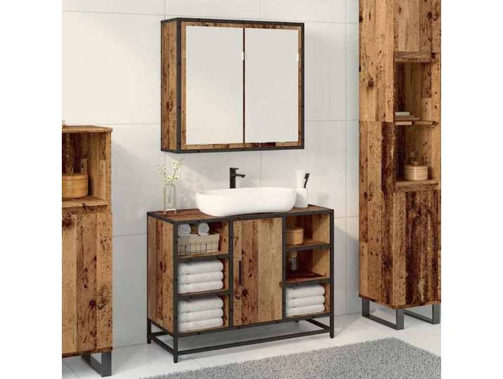 Meuble WC Marron - Étagère Murale avec étagère Bois ancien 65x20x60 cm A1628