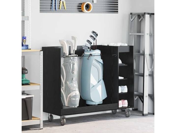 Molumvel Golf Schrank mit 4 Rädern 120 x 45 x 98 cm Schwarz Eichen-Optik Holz Rollregal für Golfausrüstung