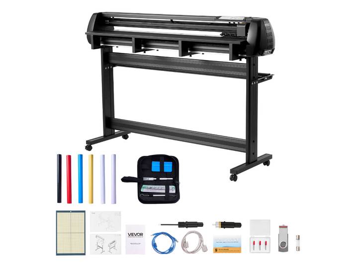 Vevor Plotter De Decoupe Largeur Dealimentation Max. 1350 Mm\, Traceur De Coupe Vinyle Double Lame\, Force Et Vitesse Reglables\, Avec Feuilles Deautocollants\, Film De Transfert Et Logiciel Signmaster