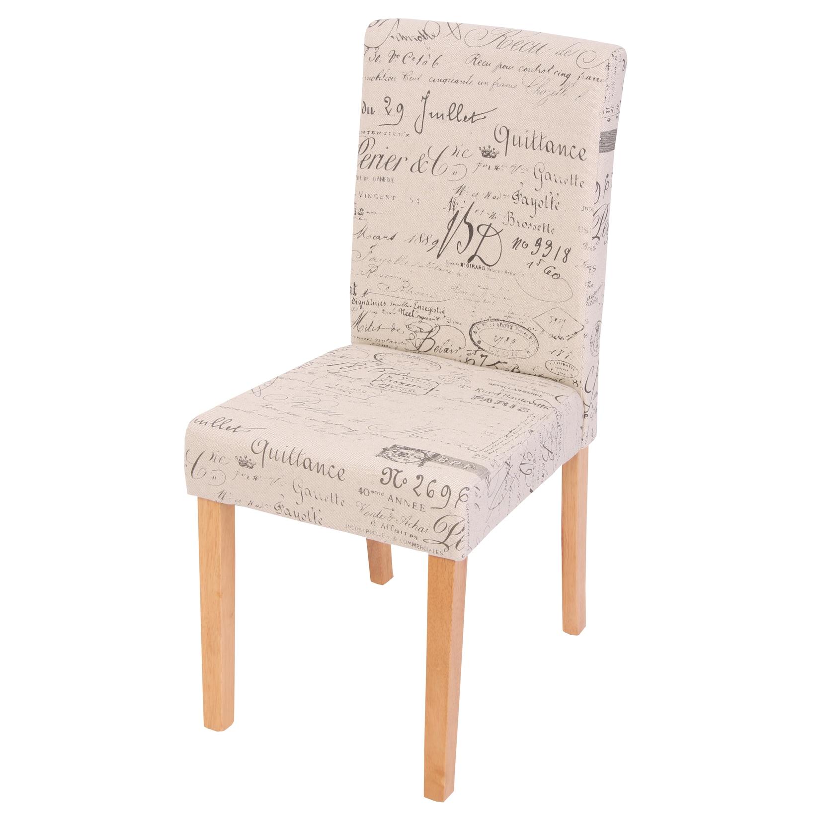 Esszimmerstuhl Littau, Küchenstuhl Stuhl, Stoff/Textil ~ Schriftzug creme, helle Beine