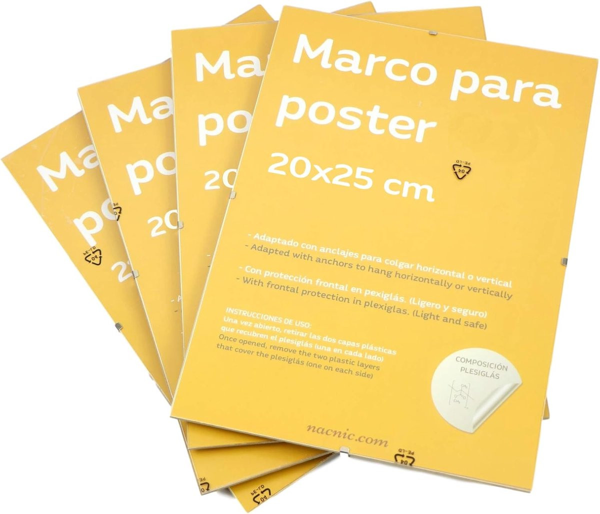 Set van 4 transparante clip-lijsten voor foto's, posters en diploma's - 20 x 25 cm
