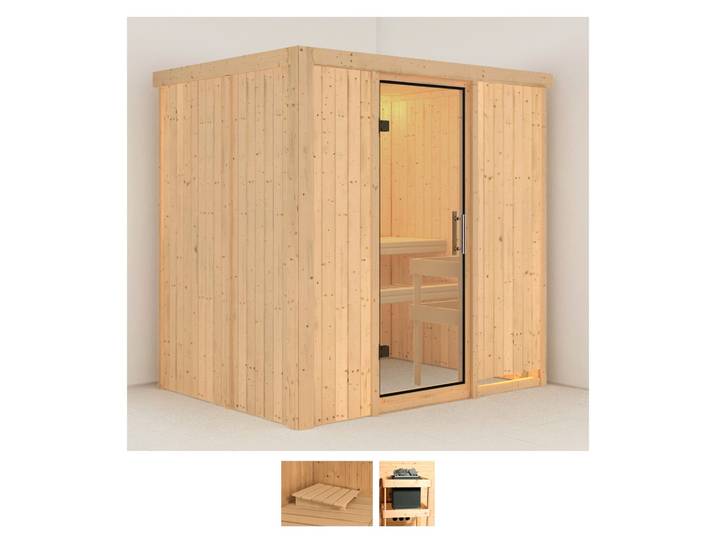 Sauna KARIBU Finja , beige (naturbelassen), ohne Ofen, (ohne Ofen), Saunen, Sauna, ohne Ofen