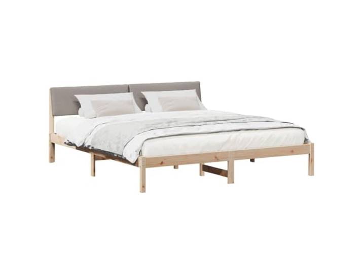 KTHLBRH Bettgestell Platform mit Kopfteil Braun und Taupe 200 x 200 cm Massives Kiefernholz, gepolstert, Polyester, Lattenrost, max. Belastung 200 kg