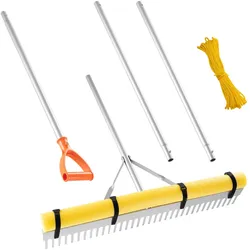 VEVOR Rechen Aluminium, 914 mm Kopf, 2590 mm Stiel, großes, Laubrechenwerkzeug für die Landschaftsgestaltung, Gartenrechen zum Auflockern von Erde, Garten & Hof, Teichkies & Strandrasenpflege