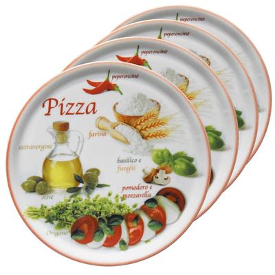 4er Set Pizzateller Napoli Red Ø 33,8 cm Servier-Platte XL-Teller Porzellan