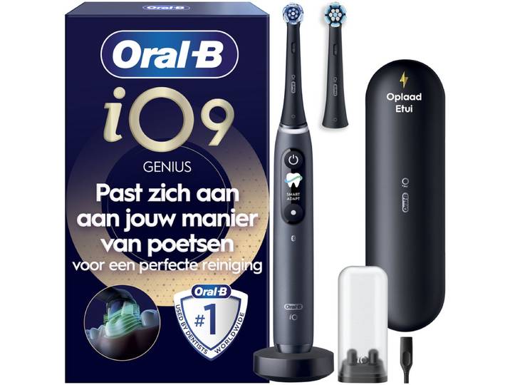 Oral-B iO 9N Elektrische Tandenborstel - Zwart - inclusief Oplaadreisetui en Opzetborstelhouder en extra Opzetborstel