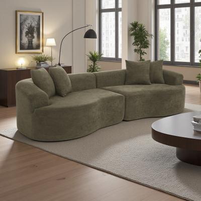 "113"" Chenille Curved 4-Seater Sofa with Cloud-Like Comfort and Removable Washable Cover"