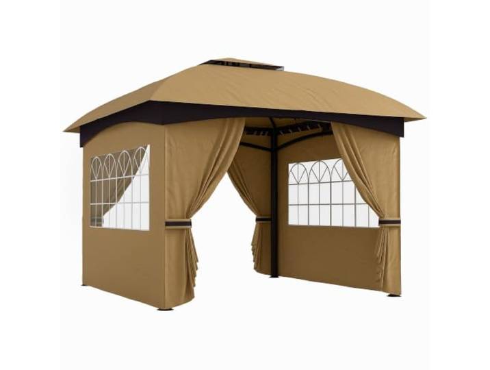 Outsunny Paviljoen ca. 3,4x3,4 m Waterafstotend 4 Zijstukken Beige