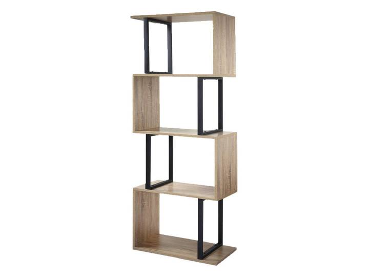 Calicosy Bücherregal mit 4 Ebenen, Holzdekor und Metallständern - H148cm, Apfelbaumfarben, Holzwerkstoff, 30x147.5x60 cm, Wohnzimmer, Regal, Bücherregale