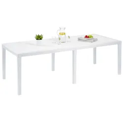 Dmora Gartentisch Roma, Rechteckiger ausziehbarer Esstisch, ausziehbarer Gartentisch in Rattan-Optik, 100 % Made in Italy, 150x90h72 cm, Weiß
