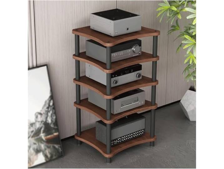DUddTTW Audio-Rack 2/3/4/5-stufiges Stereo-Rack Audio-Geräte-Rack Offenes Audio-Rack-Schrank AV-Schrank Langlebiges Audio-Video-Regal HiFi-Rack(Walnut,5 Tier)
