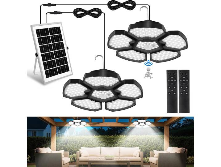 Lampe solaire suspendue à 156led, étanche, luminaire décoratif d'intérieur et d'extérieur, avec capteur de mouvement, pour Garage, balcon, cour, sécurité
