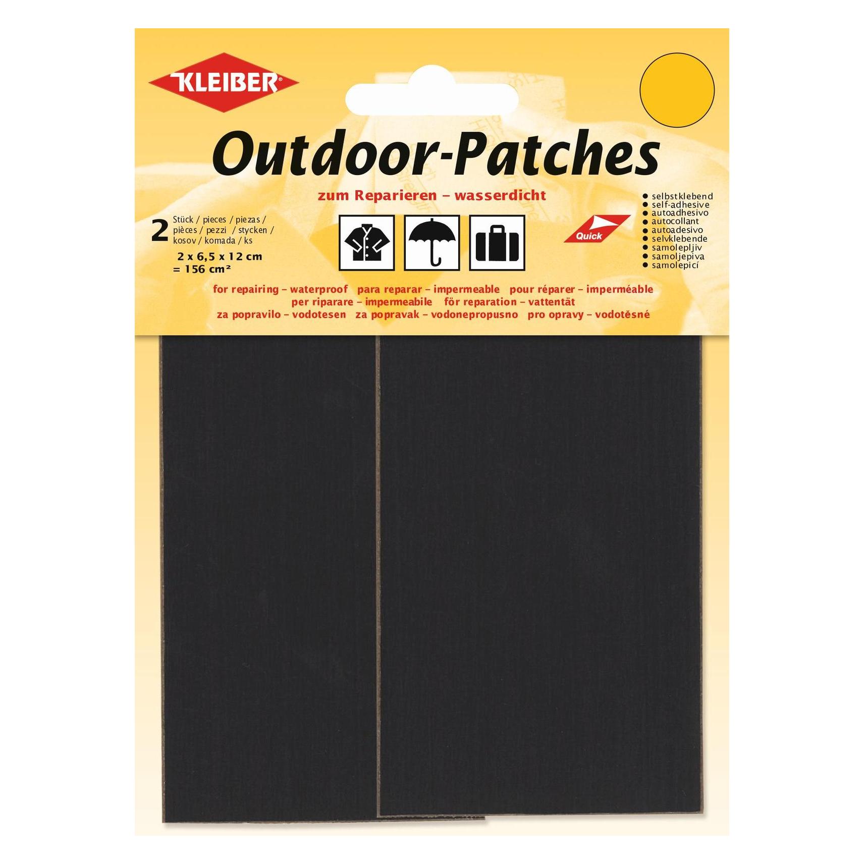 Kleiber Outdoor-Patches, selbstklebend, 65 x 120 mm, schwarz zum Reparieren glatter Oberflächen, wasserdich (2 Stk., 12 x 6.50 cm) (43207)