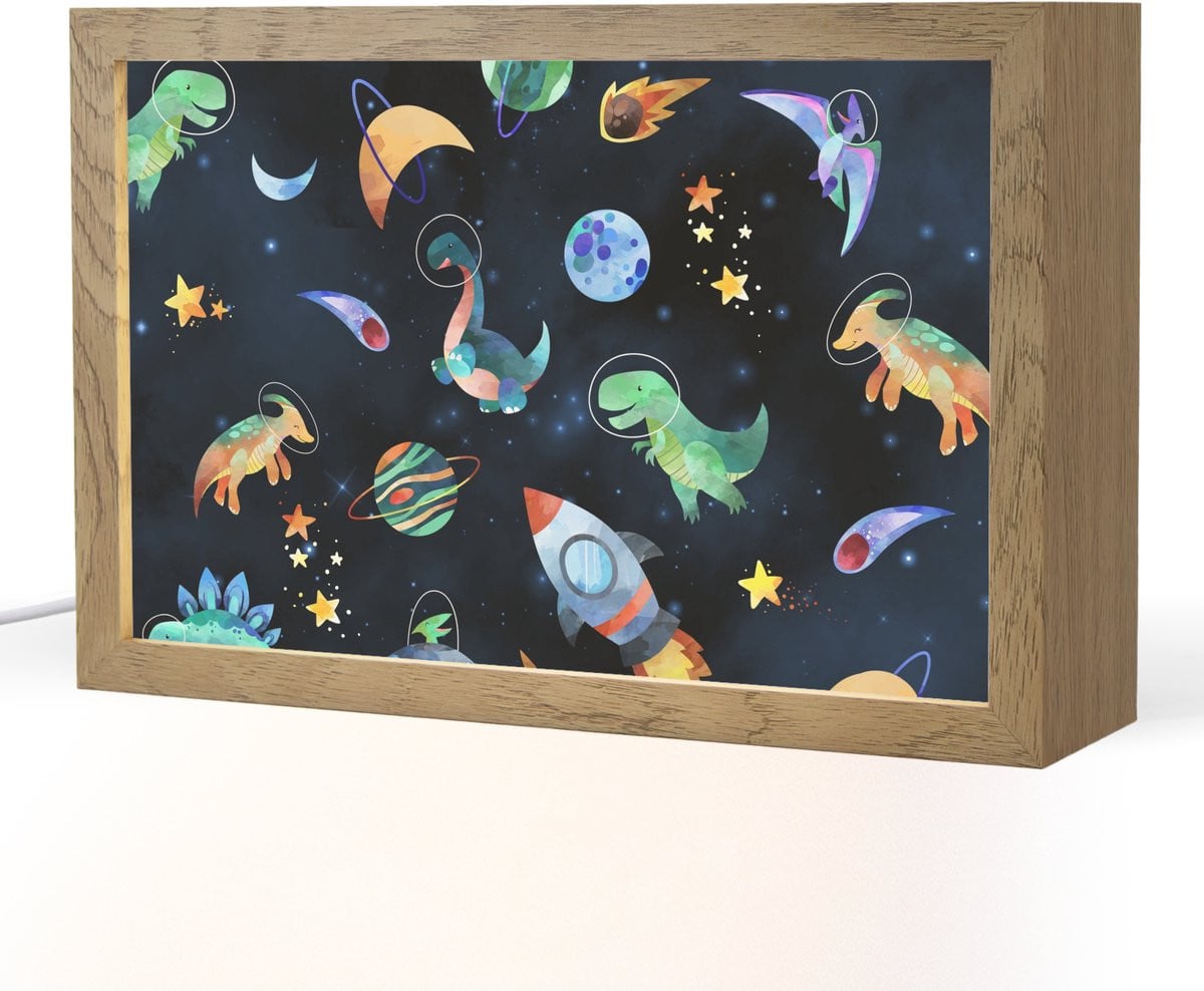 OnlyWow Dino LED Nachtlampje voor Kinderkamer en Slaapkamer - Houten Tafellamp - 30 x 20 cm