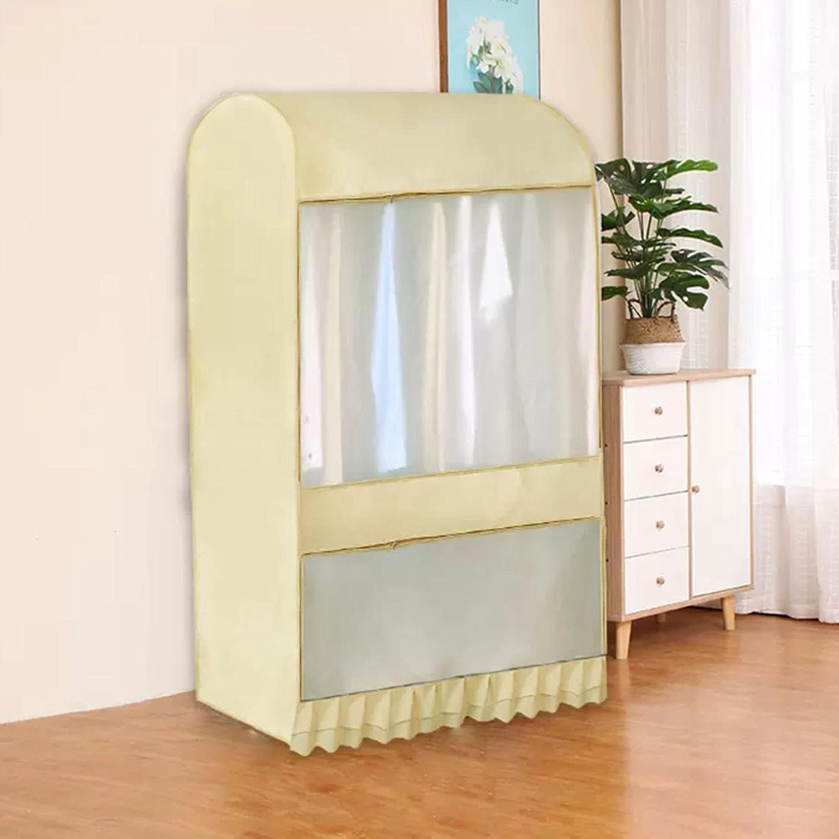 Ademende en stofdichte kledingrekhoes met 270 graden volledige sluiting en 2-4 ritsen, Beige, Breedte: 100 cm