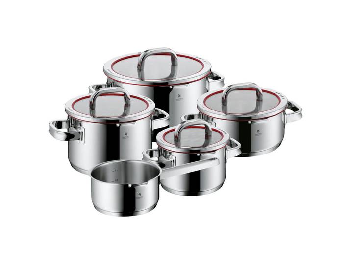 WMF Kochtopfset Function 4, Edelstahl, Metall, 5-teilig, 16 cm,20 cm,16 cm, rostfrei, Abgießfunktion,mit Silikonring, backofengeeignet, Kochen, Töpfe, Topfsets