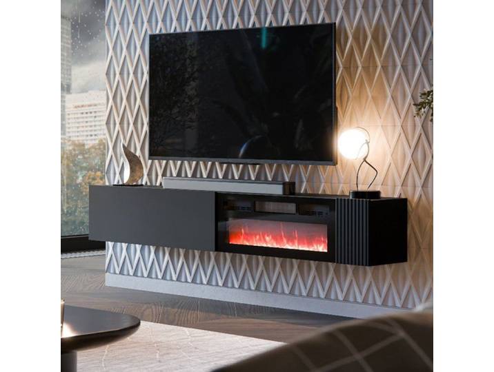 Meuble TV Sindia Dmora Bois Noir Anthracite 200x29 8x30 5h cm