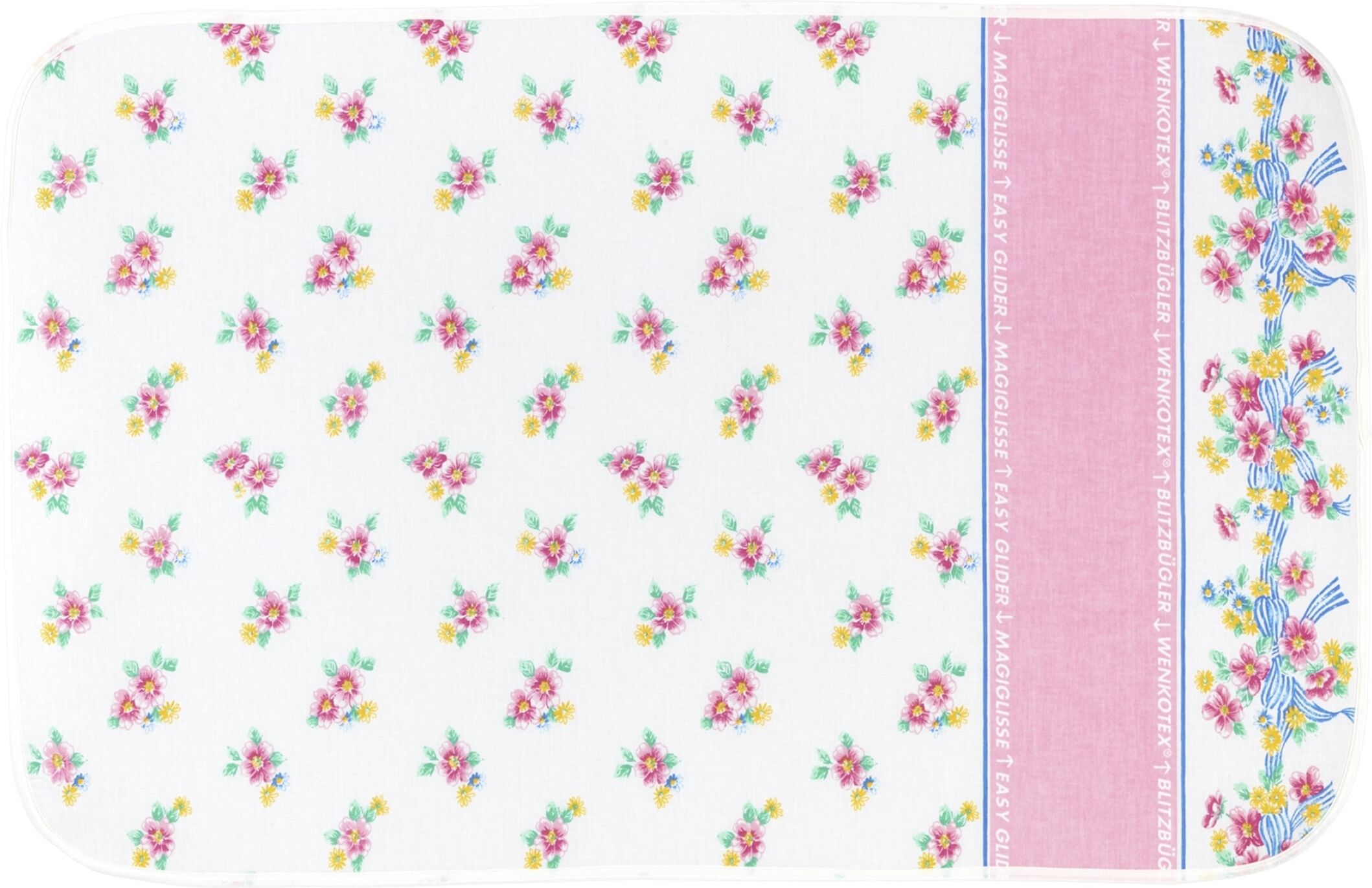 Bügeltuch MAXIMEX "Modell Blütenpracht", bunt (weiß, rosa, gelb, grün), B:100cm T:65cm, Aluminium, Baumwolle, Schaumstoff, Bügeltücher, Bügeltuch, Bügelunterlage für den Tisch, Baumwolle, mit Blitzbüglerzone